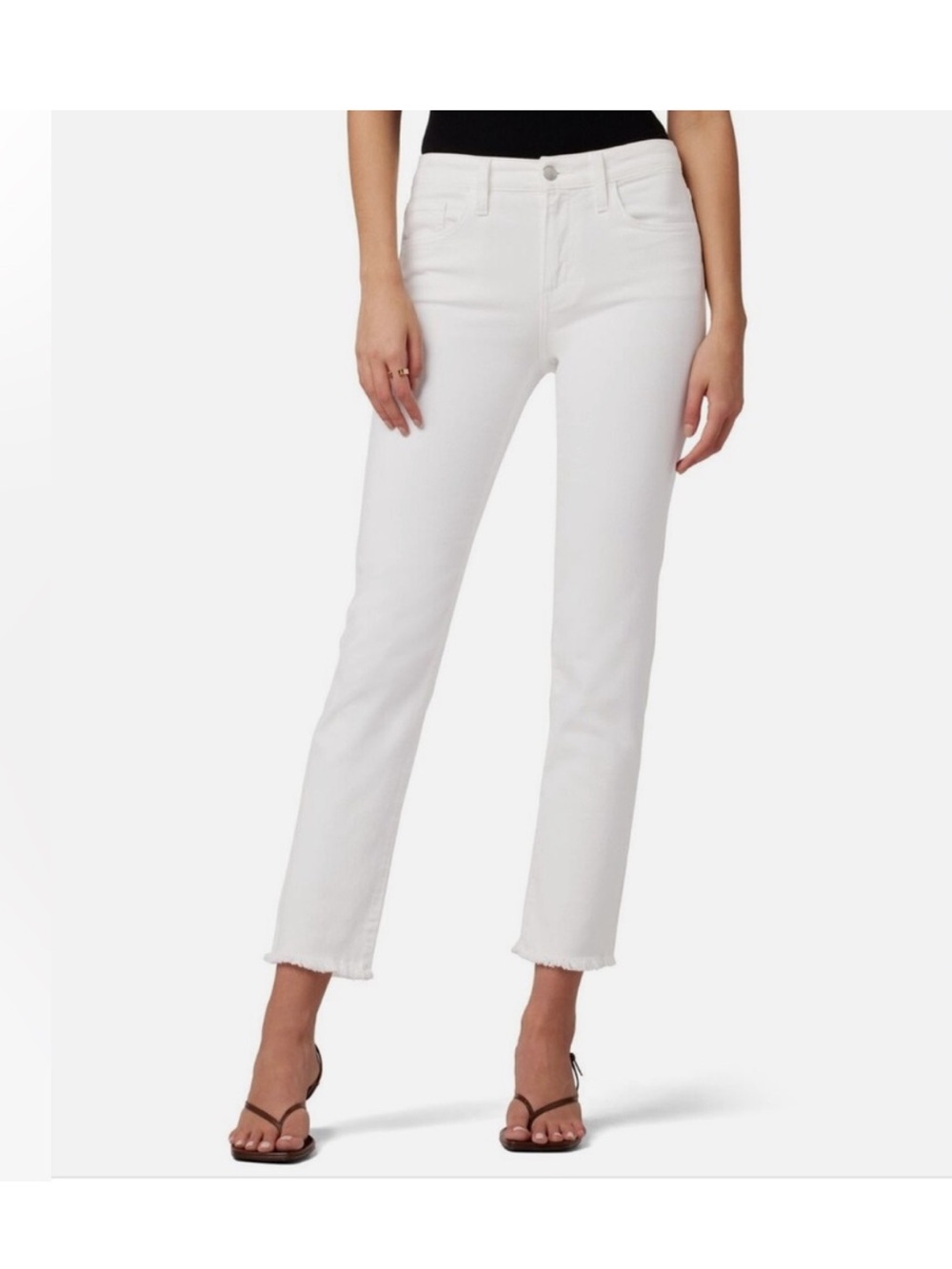 Joe's Jeans White Lara Mid-Rise Cigarette Anke Frayed Hem Jeans Size 34